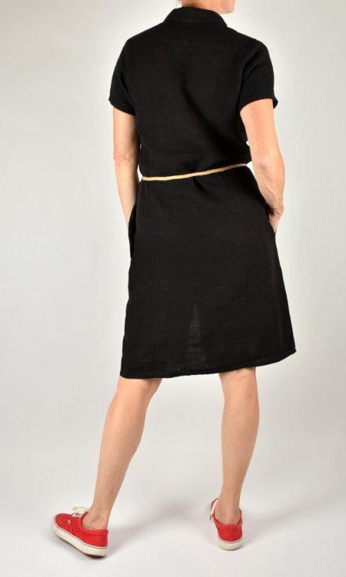 Letní lněné šaty HEDA s krátkým rukávem sportovní střih - černé - Velikost: EU44