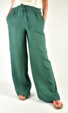 Lněné letní široké kalhoty HOLLY - zelené L36