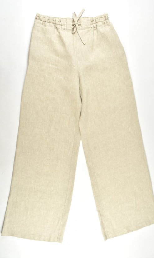 Lněné letní široké kalhoty HOLLY - přírodní L36
