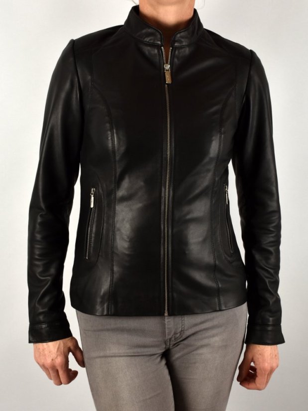 BECCA  kožená bunda na zip - černá - Velikost: M