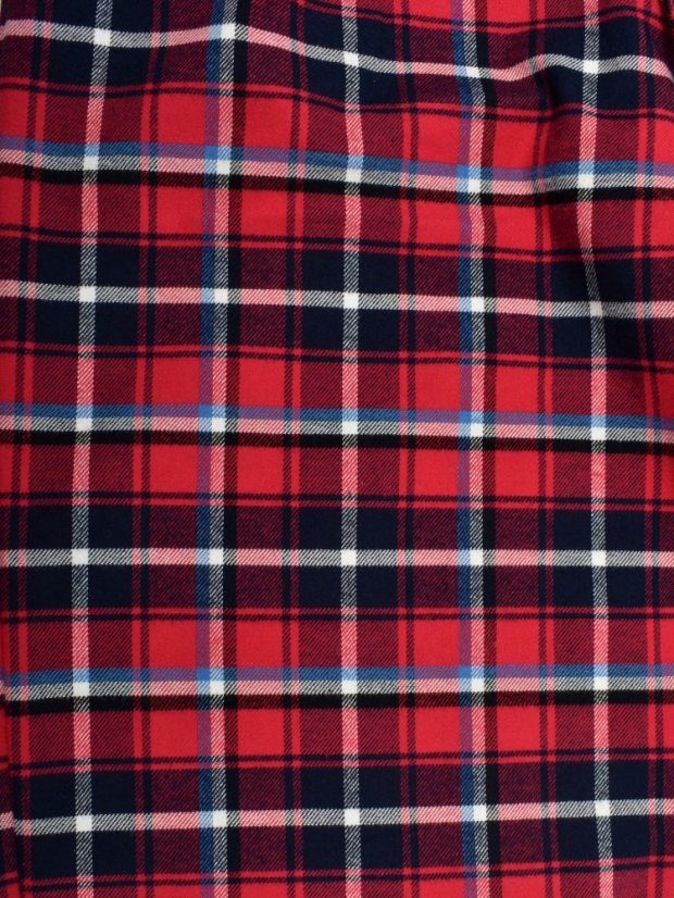 LUISA 184 dámské pyžamové/domácí kalhoty flanelové - růžovočervená kostka a modrý proužek, délka L36