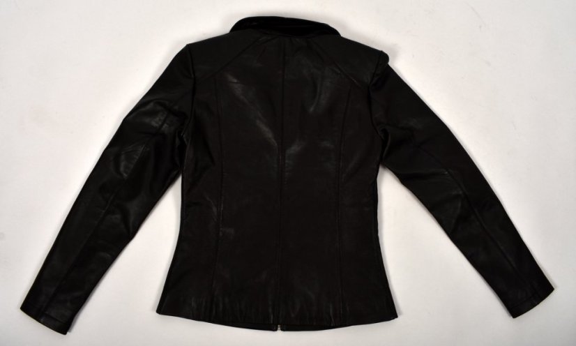 ESTER kožená bunda s límcem a zapínáním na zip - černá