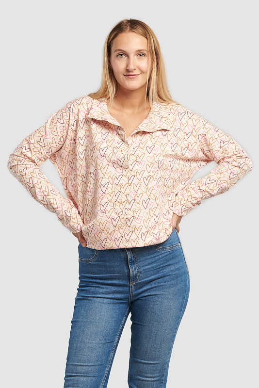 Košilové triko se srdíčky EMÍLIE - Velikost EU: 46