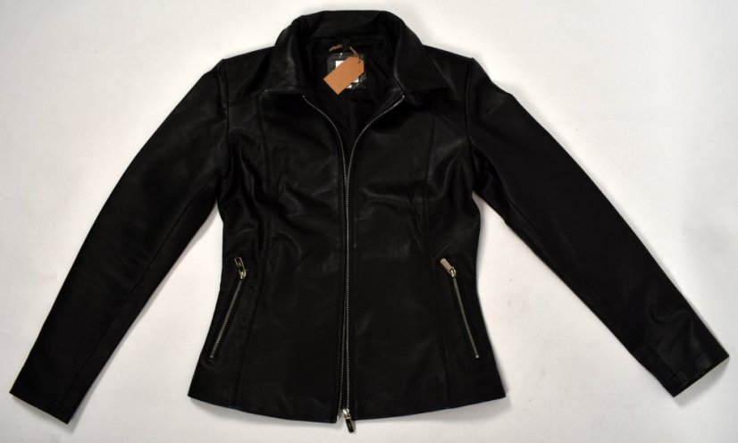 ESTER kožená bunda s límcem a zapínáním na zip - černá