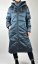 Dlouhý dámský zimní kabát s kapucí - modrý