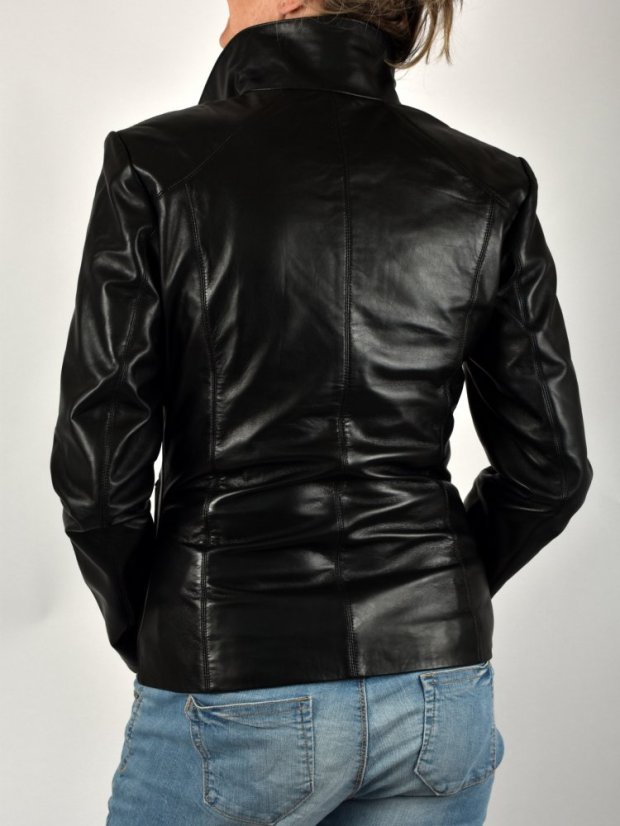 ESTER kožená bunda s límcem a zapínáním na zip - černá