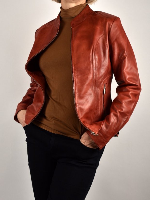 BECCA  kožená bunda na zip - bordeaux