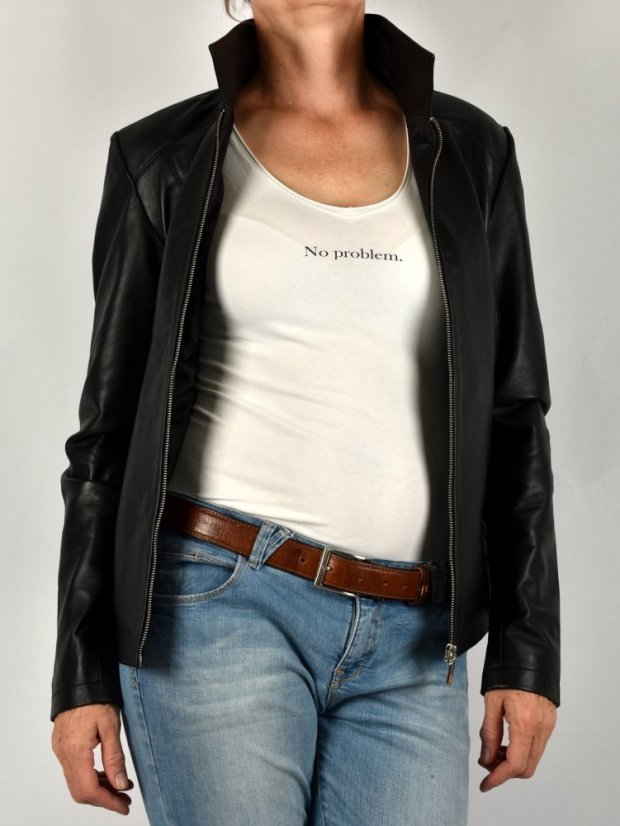 ESTER kožená bunda s límcem a zapínáním na zip - černá