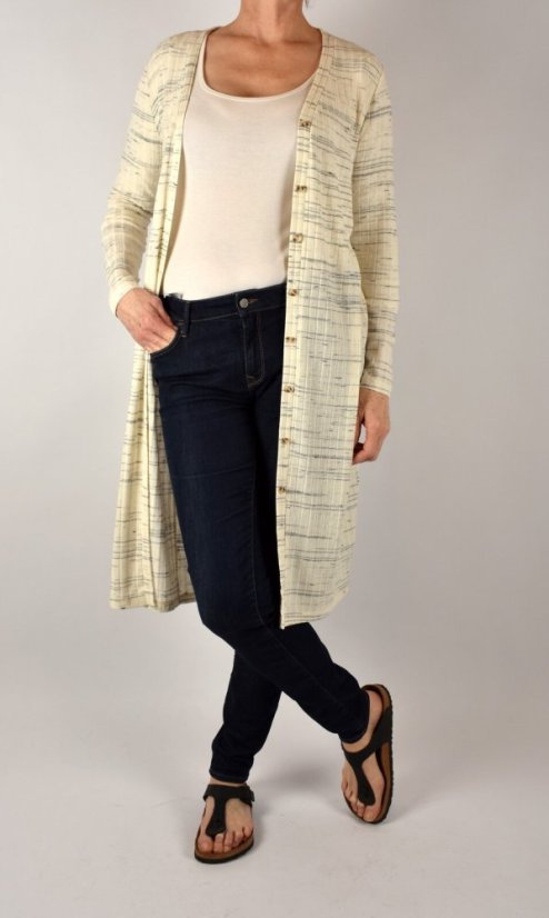 Dlouhý cardigan - šaty na zapínání Light Beige Melange - Velikost: EU48