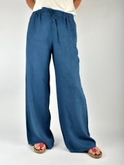 Lněné letní široké kalhoty HOLLY - modré M05 L36
