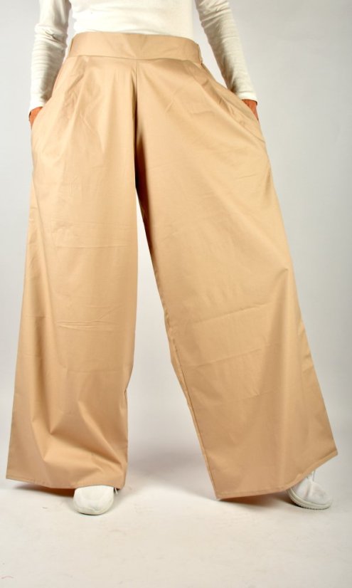 Široké letní kalhoty KELLY L34 - plátěné béžové - Velikost: EU38