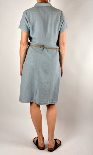 Letní lněné šaty HEDA s krátkým rukávem sportovní střih - světle modré