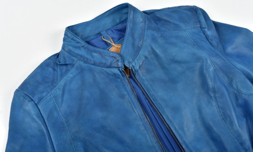 BECCA  kožená bunda na zip - blue Antique - Velikost: S
