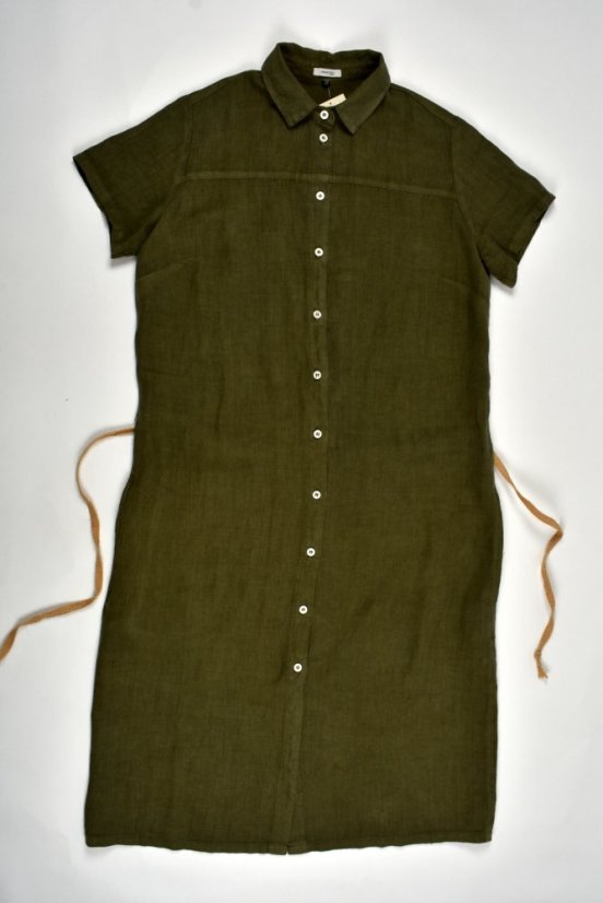 Letní lněné šaty HEDA s krátkým rukávem sportovní střih - khaki