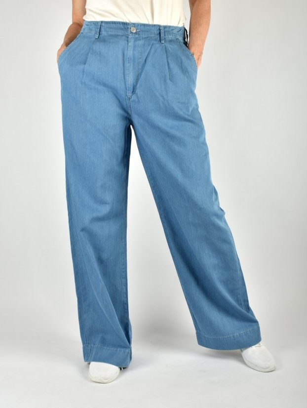 PERA Mid Blue Lt - dámské prodloužené kalhoty se širokými nohavicemi L34