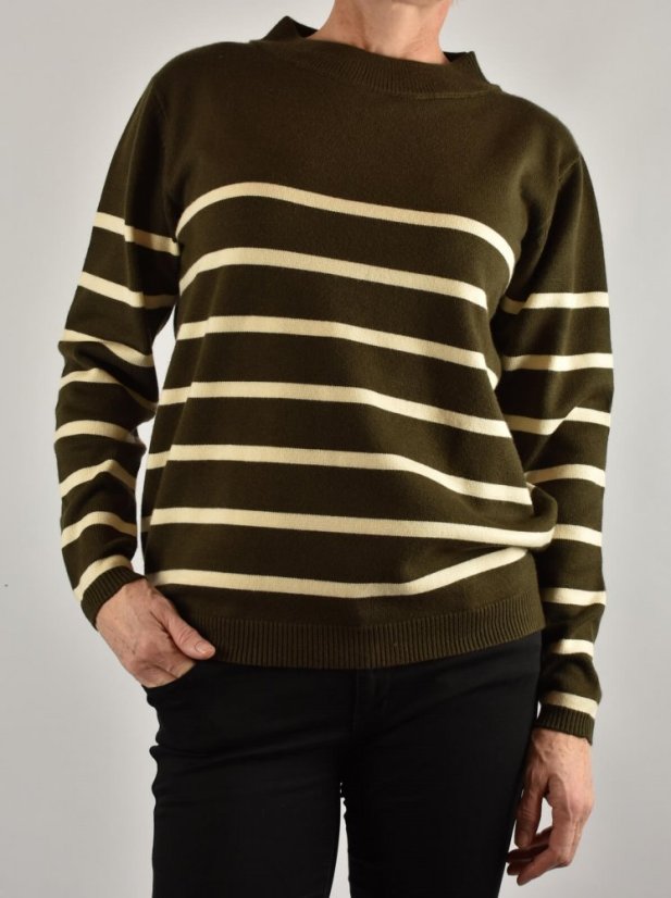 Dámský svetr s pruhy GREEN/OFF white - Velikost: EU38