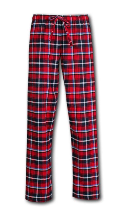 LUISA 184 dámské pyžamové/domácí kalhoty flanelové - růžovočervená kostka a modrý proužek, délka L34