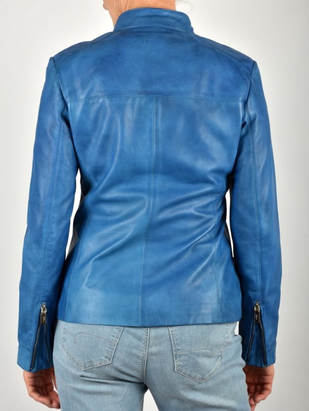 BECCA  kožená bunda na zip - blue Antique - Velikost: M