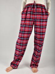 LUISA 184 dámské pyžamové/domácí kalhoty flanelové - růžovočervená kostka a modrý proužek, délka L36
