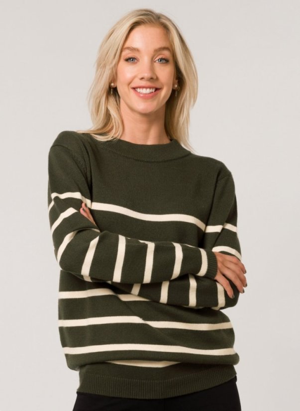 Dámský svetr s pruhy GREEN/OFF white