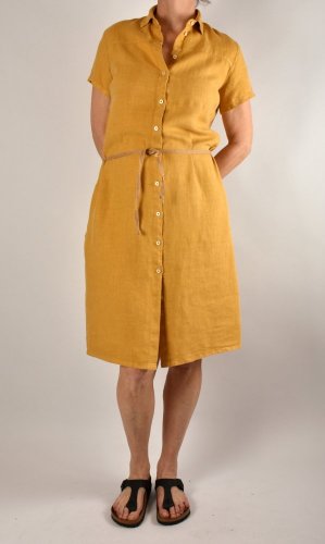 Letní lněné šaty HEDA s krátkým rukávem sportovní střih - žluté