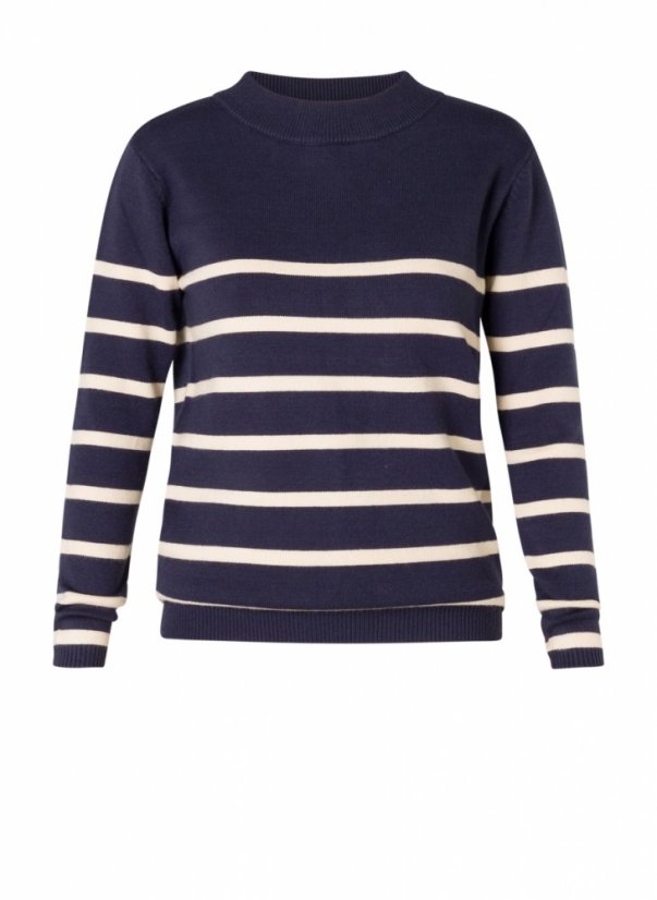 Dámský svetr s pruhy BLUE/OFF white - Velikost: EU38
