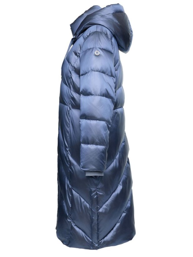 Dlouhý dámský zimní kabát s kapucí - modrý