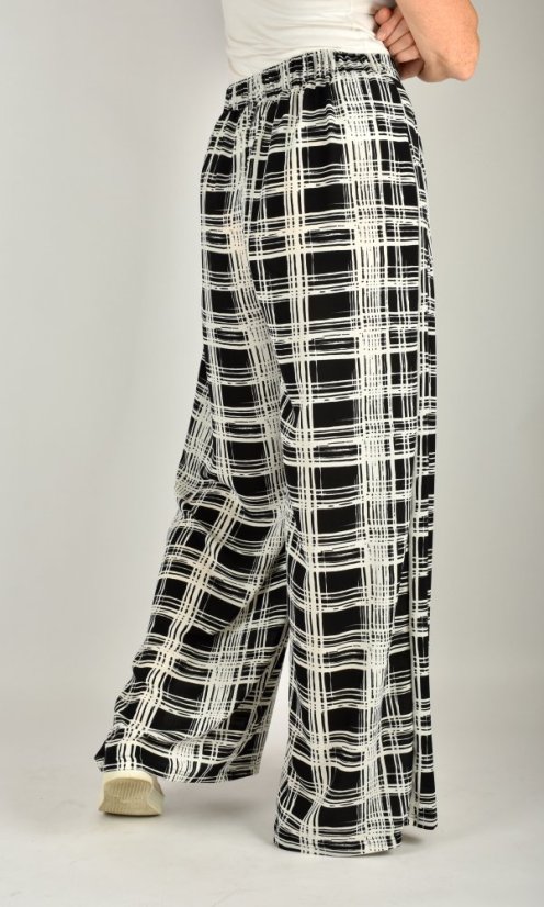Široké letní kalhoty KELLY L34 - černobílý vzor - Velikost: EU38
