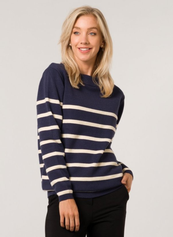 Dámský svetr s pruhy BLUE/OFF white - Velikost: EU38