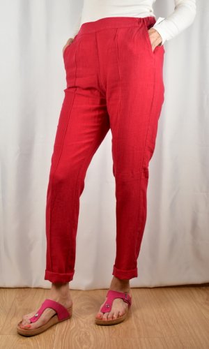 Lněné letní kalhoty - červené