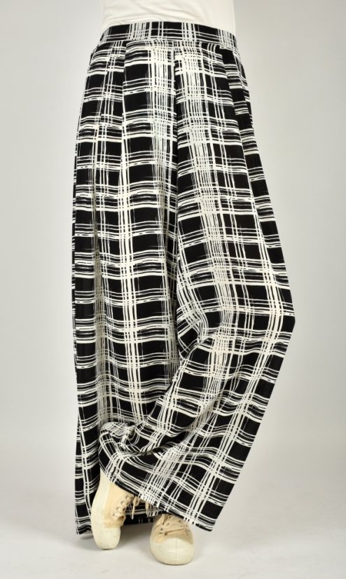 Široké letní kalhoty KELLY L34 - černobílý vzor - Velikost: EU38