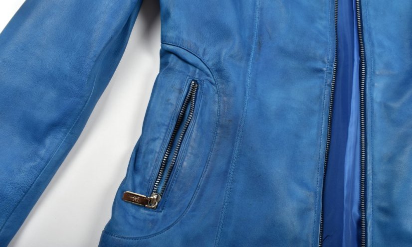BECCA  kožená bunda na zip - blue Antique - Velikost: S