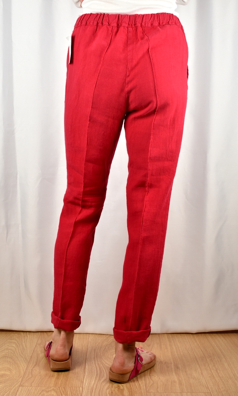 Lněné letní kalhoty - červené - Velikost: EU42