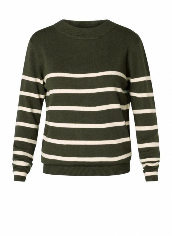 Dámský svetr s pruhy GREEN/OFF white - Velikost: EU38