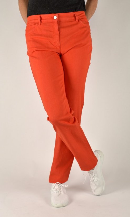 CORA kalhoty džínového střihu - červené L34 - Velikost: EU50