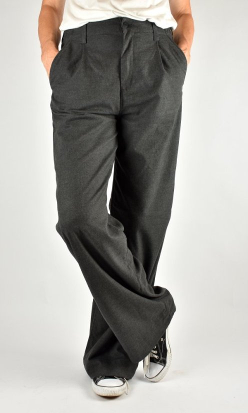 PERA Dark Grey Checked dámské prodloužené kalhoty se širokými nohavicemi L36 - Velikost: W34