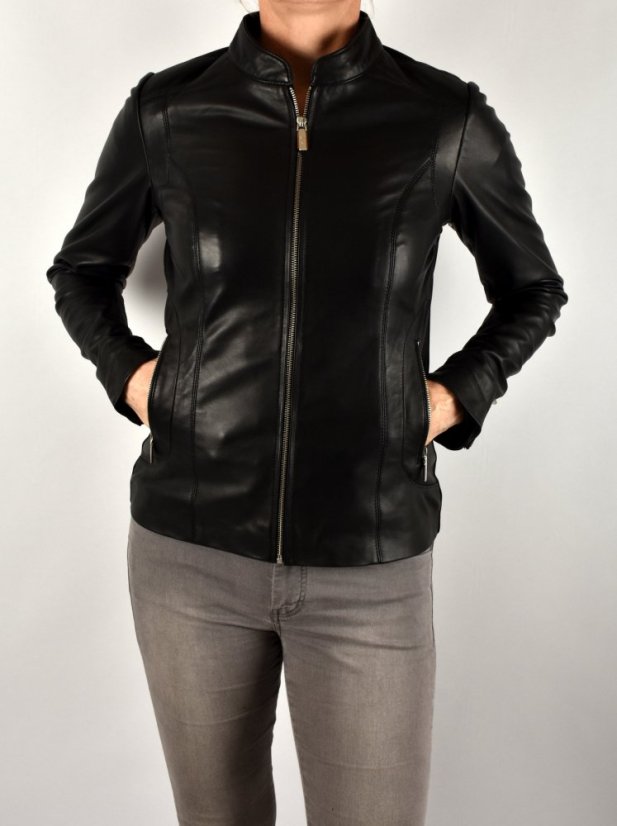 BECCA  kožená bunda na zip - černá - Velikost: M