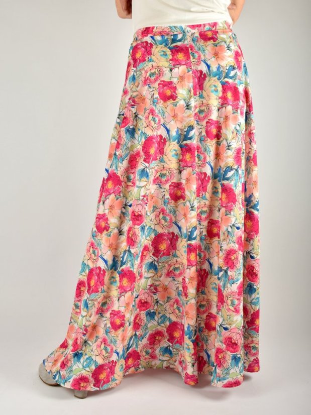 Letní maxi sukně ULRIKE - růžové pivoňky - Velikost: EU46