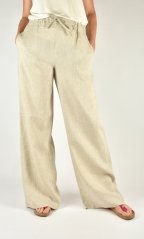 Lněné letní široké kalhoty HOLLY - přírodní L34