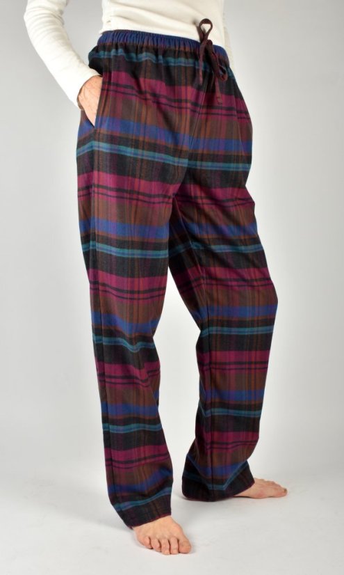 LUISA 193 dámské pyžamové/domácí kalhoty flanelové - hnědorůžová kostka L34 - Velikost: S