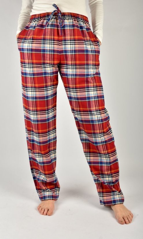 LUISA 197 dámské pyžamové/domácí kalhoty flanelové - červenooranžová kostka, délka L36