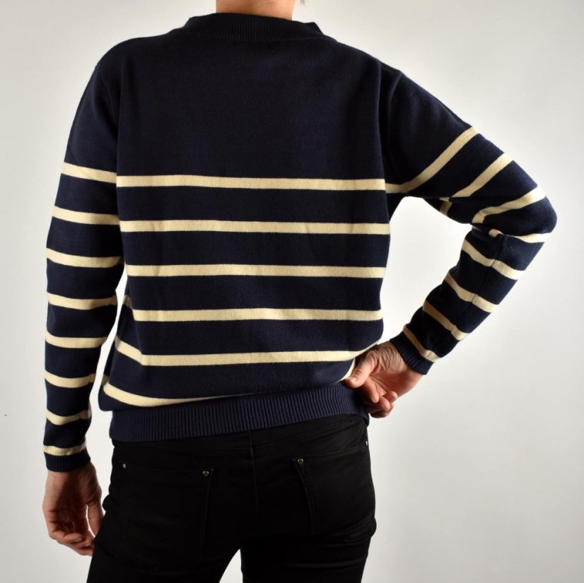 Dámský svetr s pruhy BLUE/OFF white - Velikost: EU38