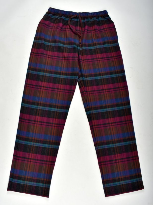 LUISA 193 dámské pyžamové/domácí kalhoty flanelové - hnědorůžová kostka L34 - Velikost: S