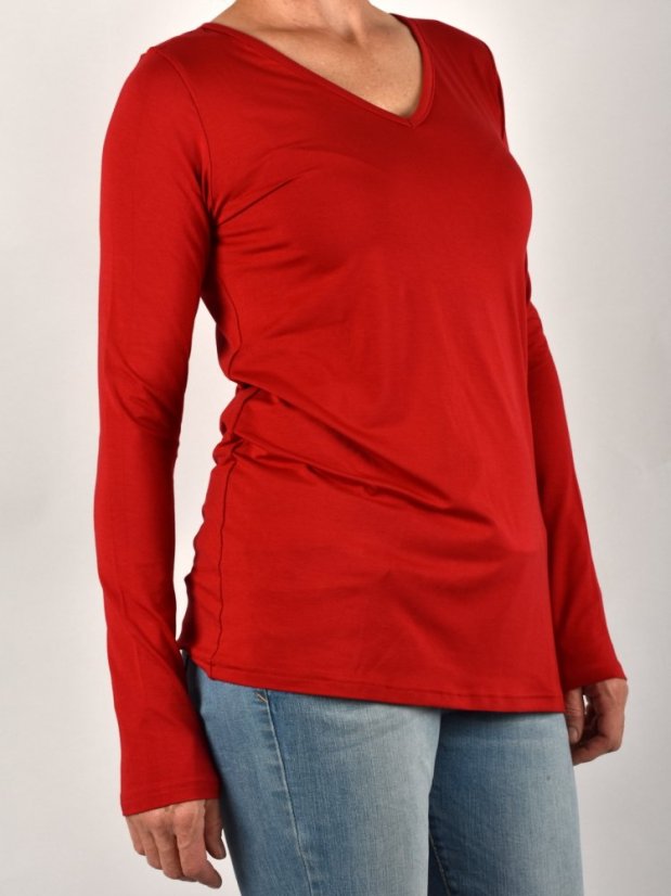 Triko BASIC s výstřihem do V a dlouhými rukávy - červené