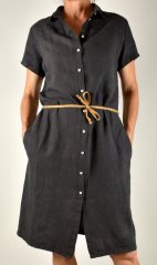 Letní lněné šaty HEDA s krátkým rukávem sportovní střih - tmavě šedé