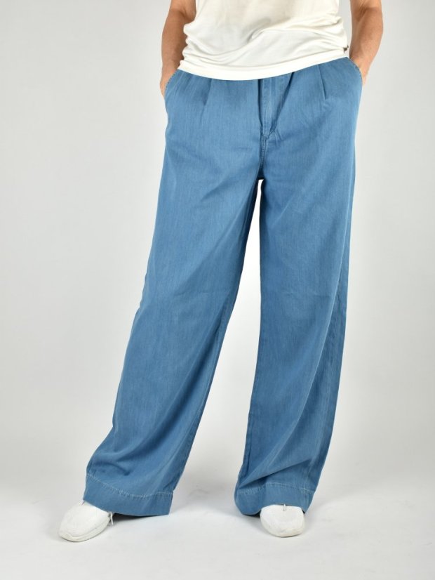 PERA Mid Blue Lt - dámské prodloužené kalhoty se širokými nohavicemi L34