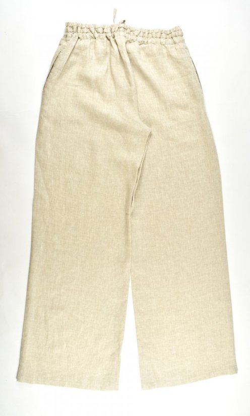 Lněné letní široké kalhoty HOLLY - přírodní L36