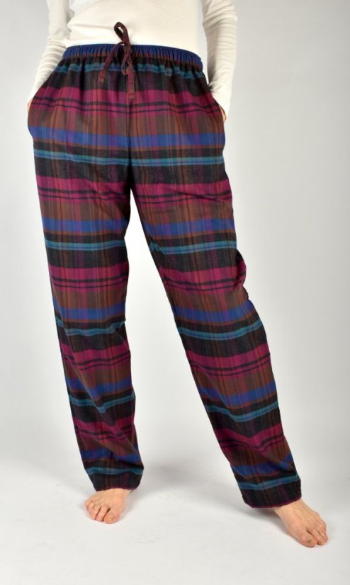LUISA 193 dámské pyžamové/domácí kalhoty flanelové - hnědorůžová kostka L34 - Velikost: S