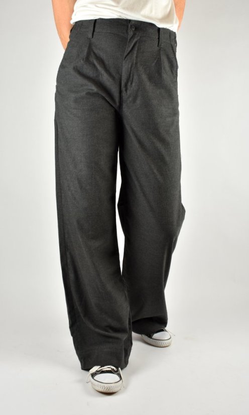 PERA Dark Grey Checked dámské prodloužené kalhoty se širokými nohavicemi L34