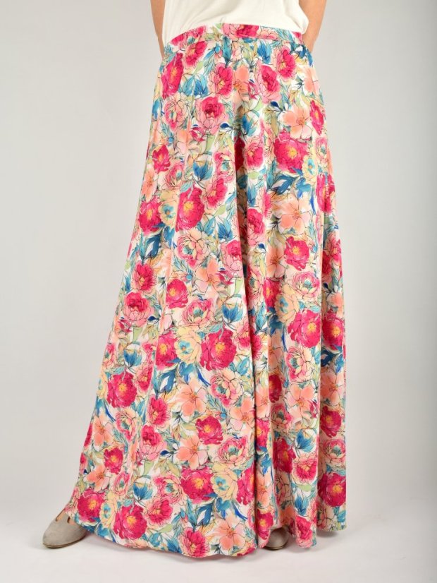 Letní maxi sukně ULRIKE - růžové pivoňky - Velikost: EU46